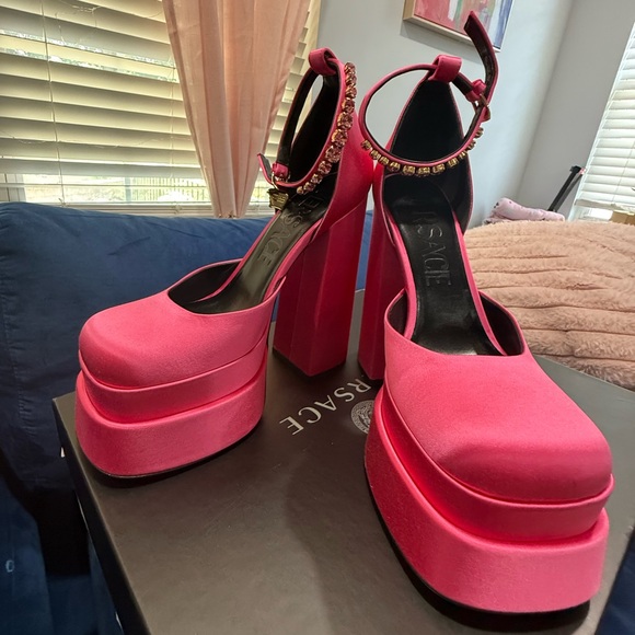 VERSACE Medusa Aevitas Satin Platform Shoes US9 UK7 EU40 Charm